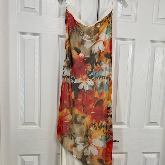 Cache Size Medium Strapless Ivory Jumpsuit with floral overlay. - Picture 2 of 8